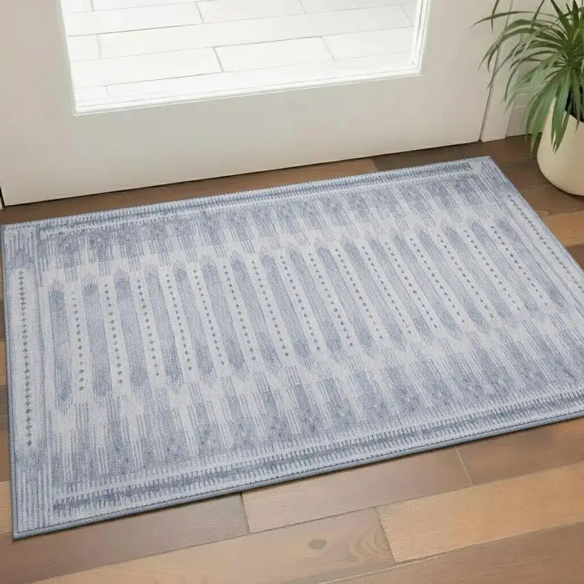 Blue And Denim Blue Geometric Washable Area Rug With UV Protection Photo 2