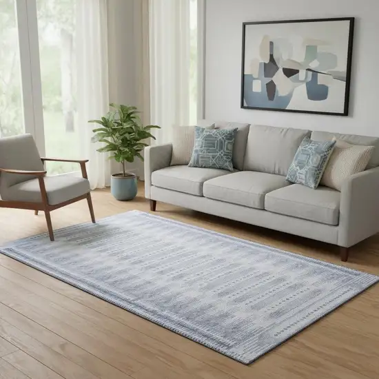 Blue And Denim Blue Geometric Washable Area Rug With UV Protection Photo 2