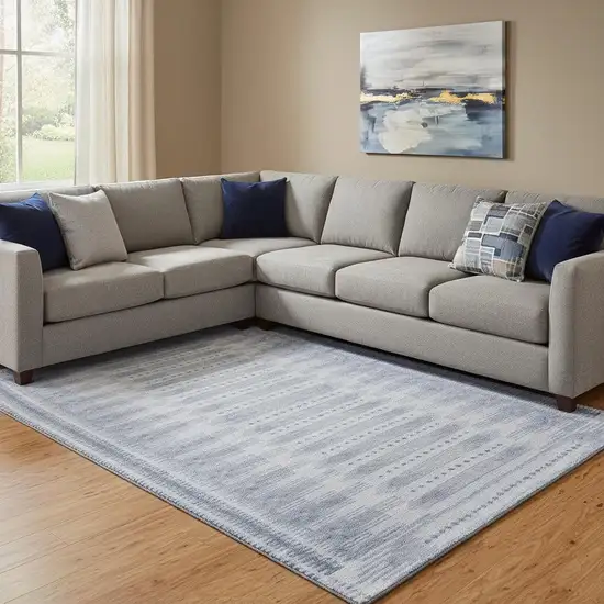 Blue And Denim Blue Geometric Washable Area Rug With UV Protection Photo 2