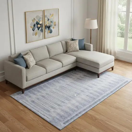 Blue And Denim Blue Geometric Washable Area Rug With UV Protection Photo 2