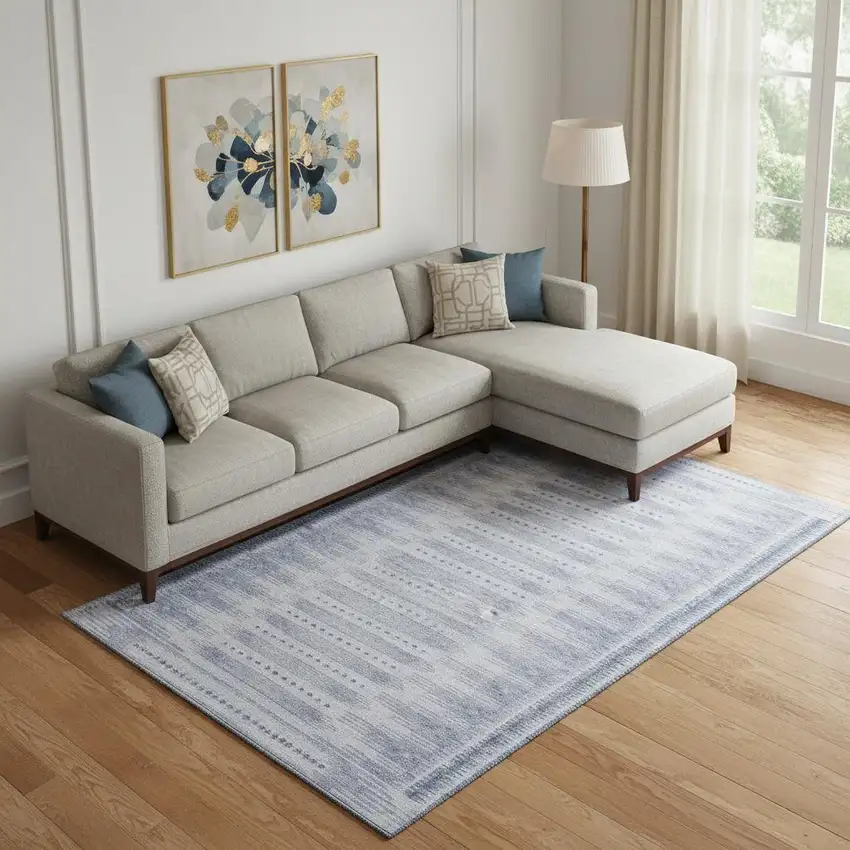 Blue And Denim Blue Geometric Washable Area Rug With UV Protection Photo 2