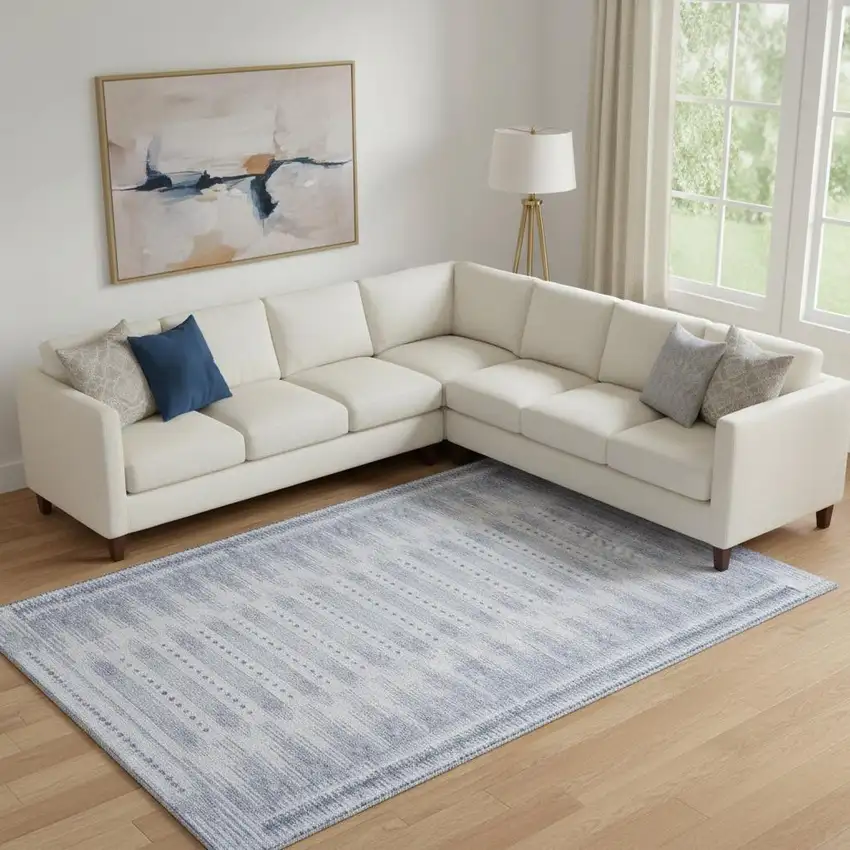 Blue And Denim Blue Geometric Washable Area Rug With UV Protection Photo 2