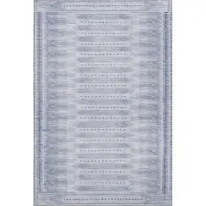 Photo of Blue And Denim Blue Geometric Washable Area Rug With UV Protection