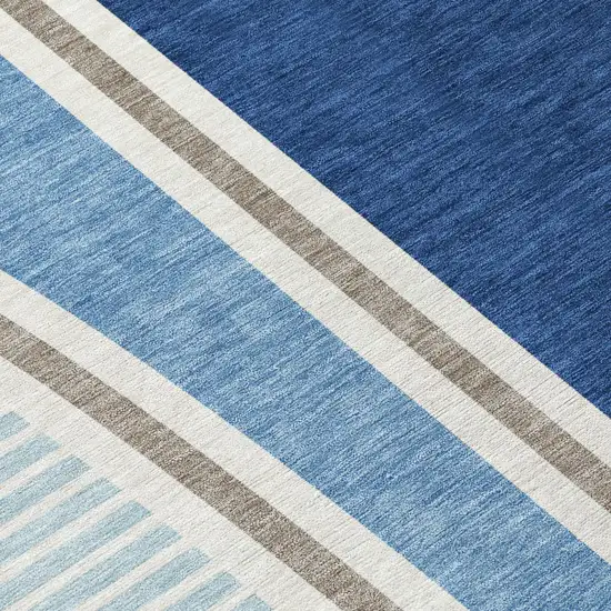 Blue And Denim Blue Geometric Washable Indoor Outdoor Area Rug Photo 7