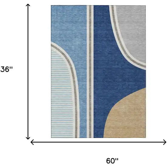 Blue And Denim Blue Geometric Washable Indoor Outdoor Area Rug Photo 8