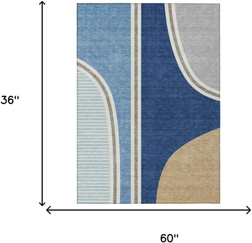 Blue And Denim Blue Geometric Washable Indoor Outdoor Area Rug Photo 8