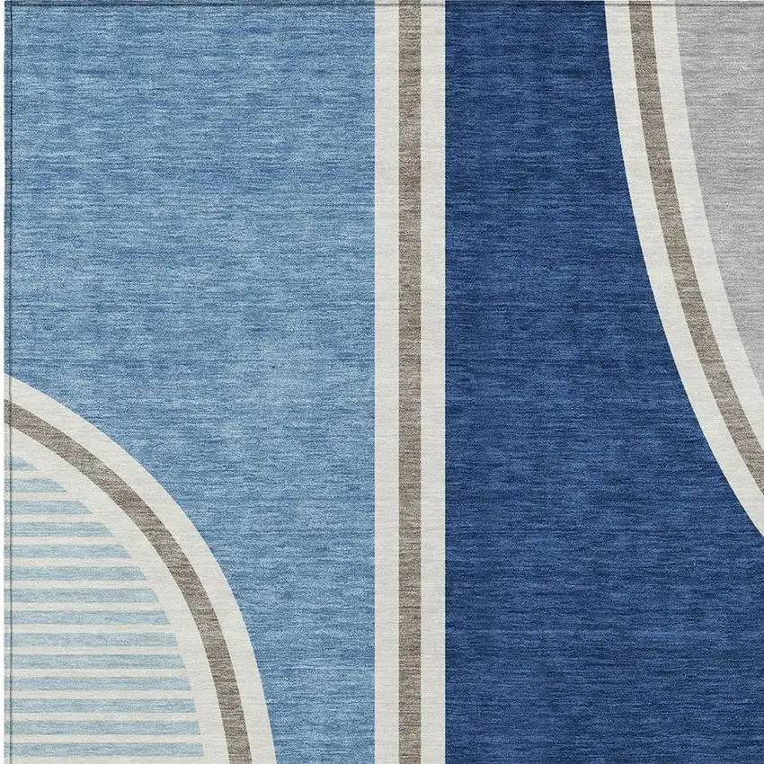 Blue And Denim Blue Geometric Washable Indoor Outdoor Area Rug Photo 8