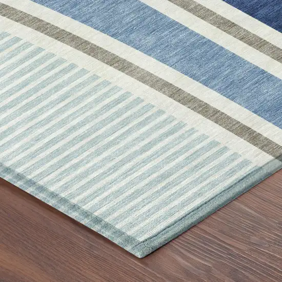 Blue And Denim Blue Geometric Washable Indoor Outdoor Area Rug Photo 6