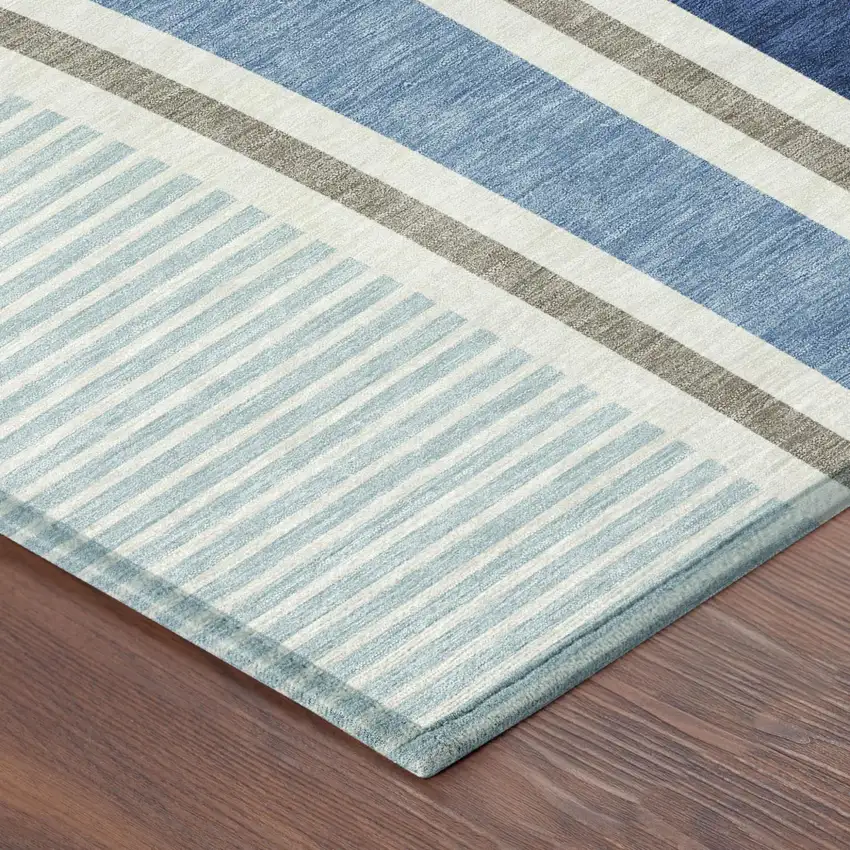 Blue And Denim Blue Geometric Washable Indoor Outdoor Area Rug Photo 6