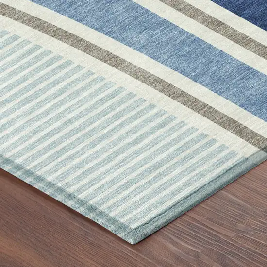 Blue And Denim Blue Geometric Washable Indoor Outdoor Area Rug Photo 8