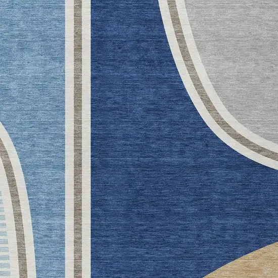 Blue And Denim Blue Geometric Washable Indoor Outdoor Area Rug Photo 2