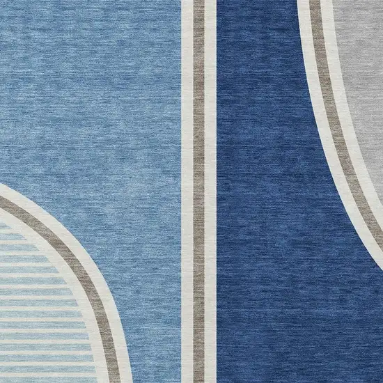 Blue And Denim Blue Geometric Washable Indoor Outdoor Area Rug Photo 2