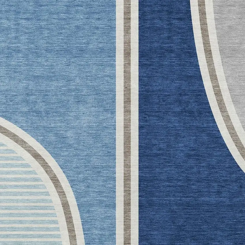 Blue And Denim Blue Geometric Washable Indoor Outdoor Area Rug Photo 2