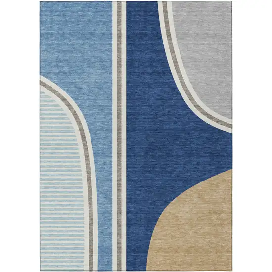 Blue And Denim Blue Geometric Washable Indoor Outdoor Area Rug Photo 1