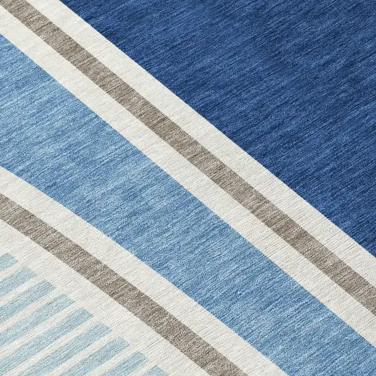 Blue And Denim Blue Geometric Washable Indoor Outdoor Area Rug Photo 9