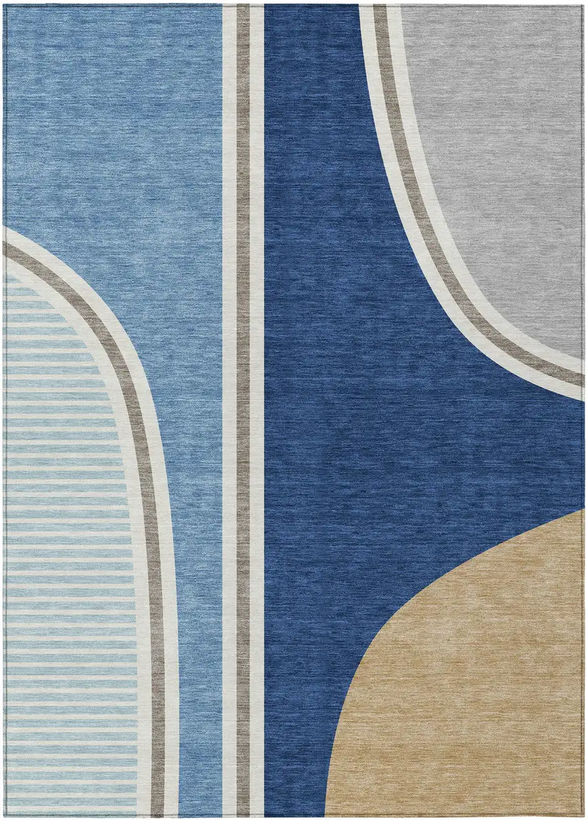 Blue And Denim Blue Geometric Washable Indoor Outdoor Area Rug Photo 1