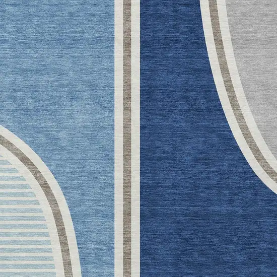 Blue And Denim Blue Geometric Washable Indoor Outdoor Area Rug Photo 2