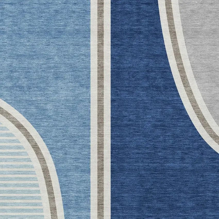 Blue And Denim Blue Geometric Washable Indoor Outdoor Area Rug Photo 2