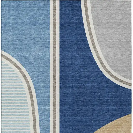 Blue And Denim Blue Geometric Washable Indoor Outdoor Area Rug Photo 3