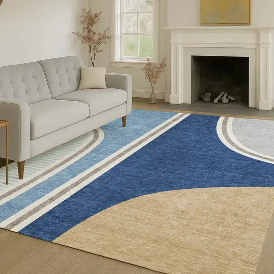 Blue And Denim Blue Geometric Washable Indoor Outdoor Area Rug Photo 6