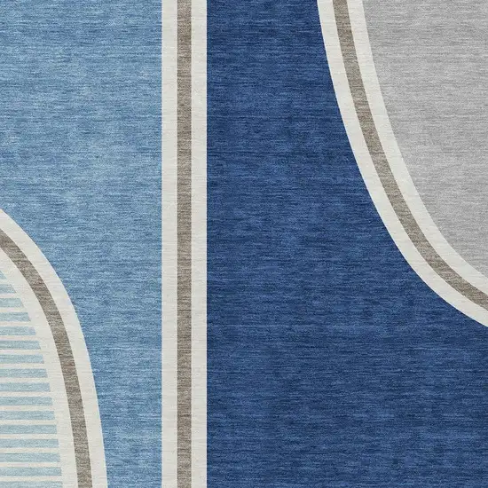 Blue And Denim Blue Geometric Washable Indoor Outdoor Area Rug Photo 2
