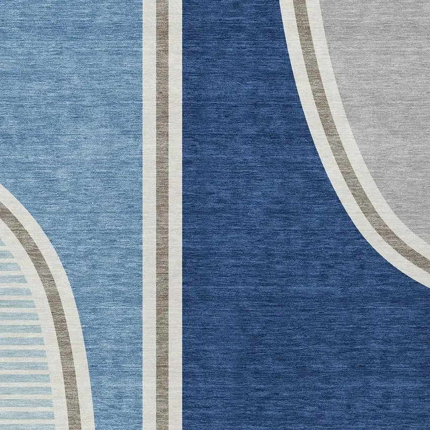 Blue And Denim Blue Geometric Washable Indoor Outdoor Area Rug Photo 2