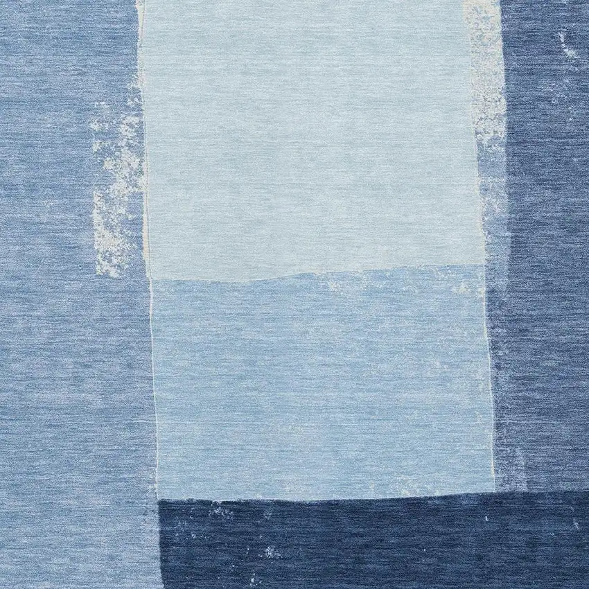 Blue And Denim Blue Geometric Washable Indoor Outdoor Area Rug Photo 2