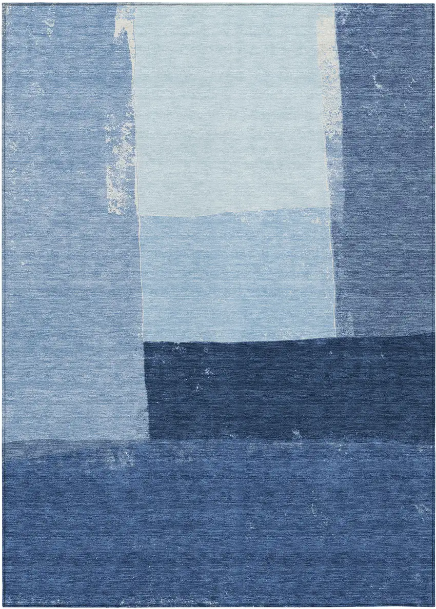 Blue And Denim Blue Geometric Washable Indoor Outdoor Area Rug Photo 1