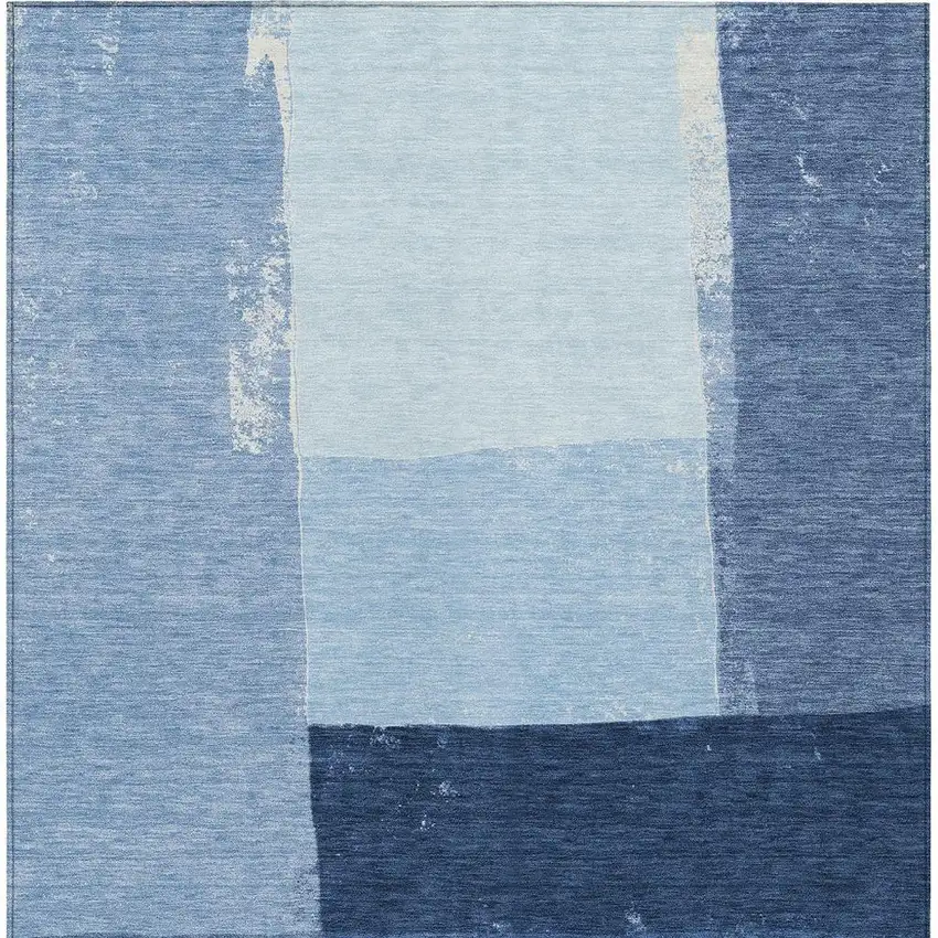 Blue And Denim Blue Geometric Washable Indoor Outdoor Area Rug Photo 3