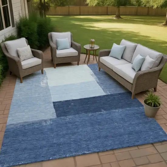 Blue And Denim Blue Geometric Washable Indoor Outdoor Area Rug Photo 4