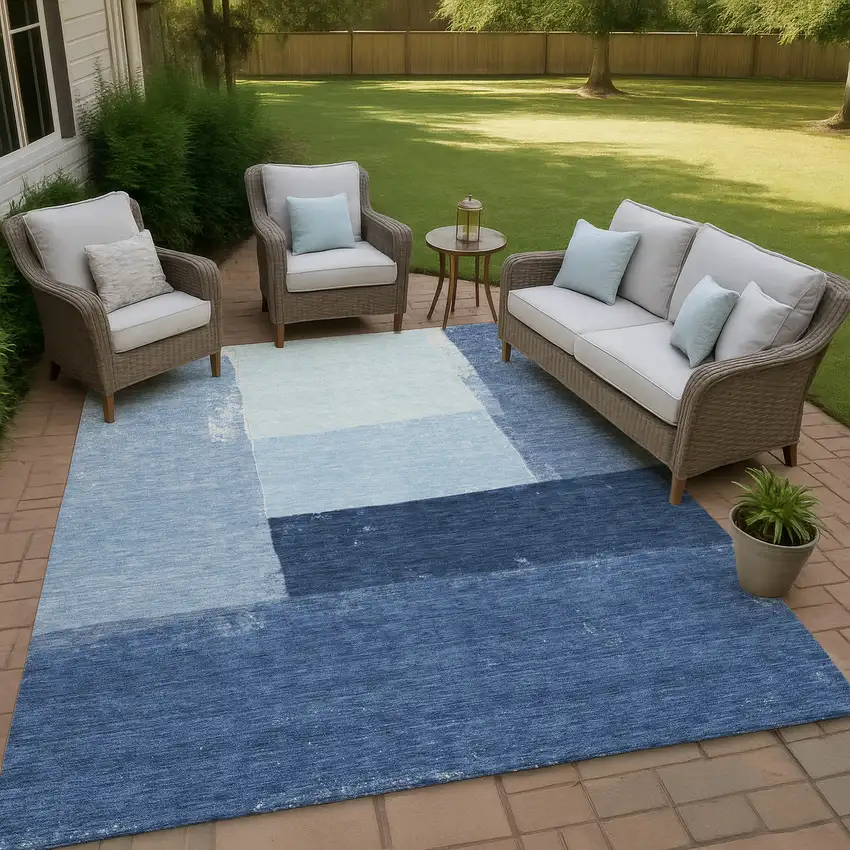 Blue And Denim Blue Geometric Washable Indoor Outdoor Area Rug Photo 4