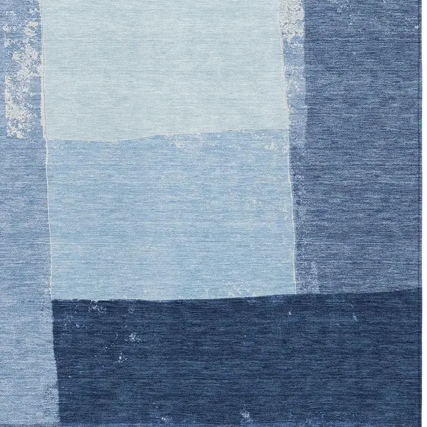 Blue And Denim Blue Geometric Washable Indoor Outdoor Area Rug Photo 2