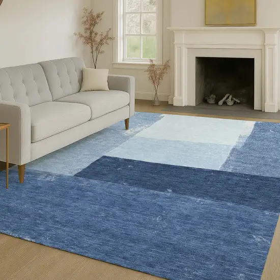 Blue And Denim Blue Geometric Washable Indoor Outdoor Area Rug Photo 6