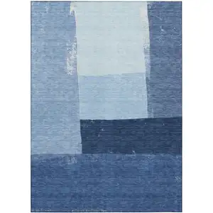 Photo of Blue And Denim Blue Geometric Washable Indoor Outdoor Area Rug