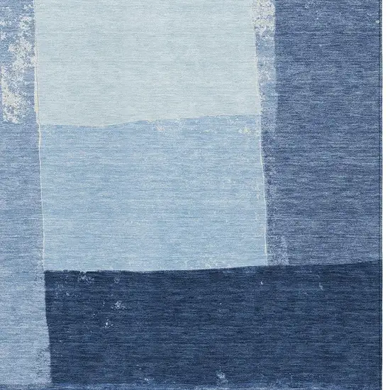 Blue And Denim Blue Geometric Washable Indoor Outdoor Area Rug Photo 2
