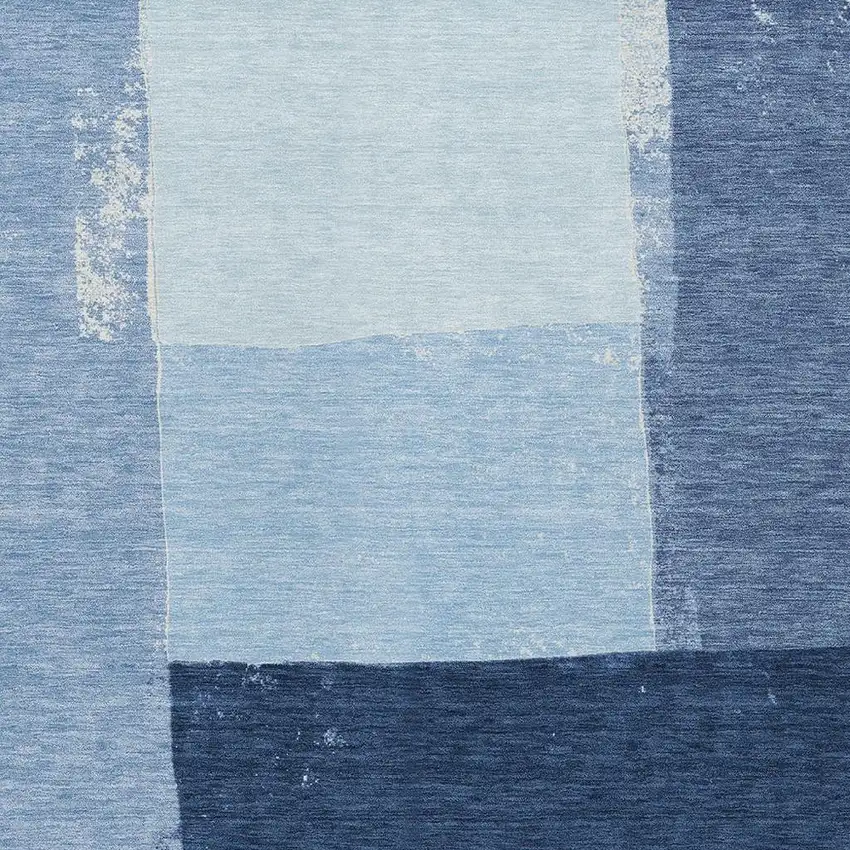 Blue And Denim Blue Geometric Washable Indoor Outdoor Area Rug Photo 2