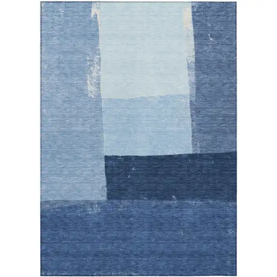 Blue And Denim Blue Geometric Washable Indoor Outdoor Area Rug Photo 1