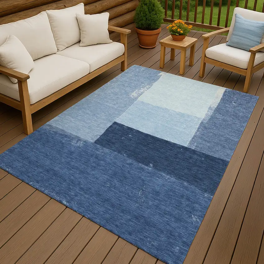 Blue And Denim Blue Geometric Washable Indoor Outdoor Area Rug Photo 7