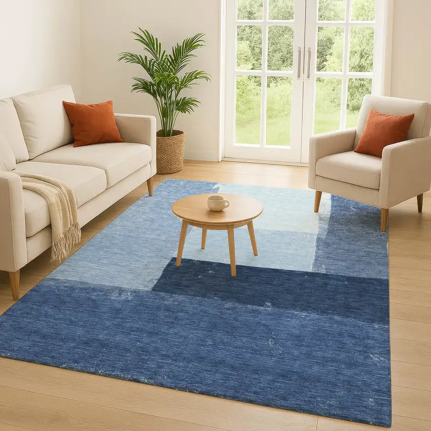 Blue And Denim Blue Geometric Washable Indoor Outdoor Area Rug Photo 5