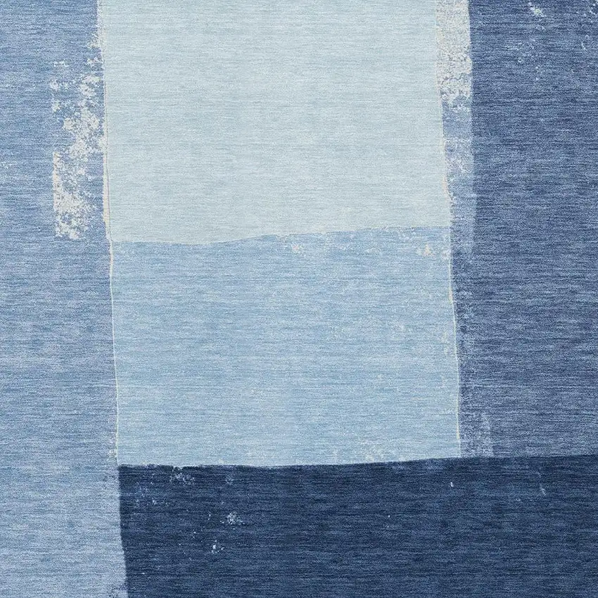 Blue And Denim Blue Geometric Washable Indoor Outdoor Area Rug Photo 2