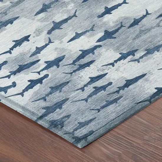 Blue And Denim Blue Horse Washable Indoor Outdoor Area Rug Photo 4