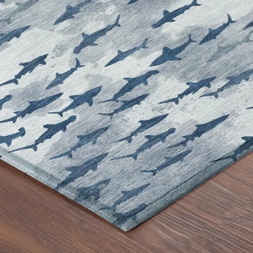 Blue And Denim Blue Horse Washable Indoor Outdoor Area Rug Photo 4