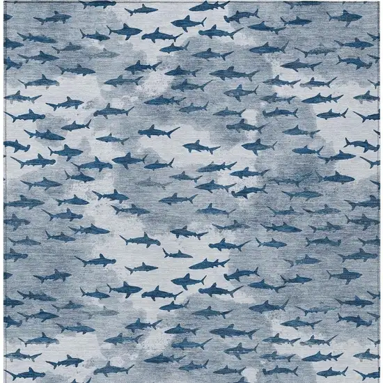Blue And Denim Blue Horse Washable Indoor Outdoor Area Rug Photo 3