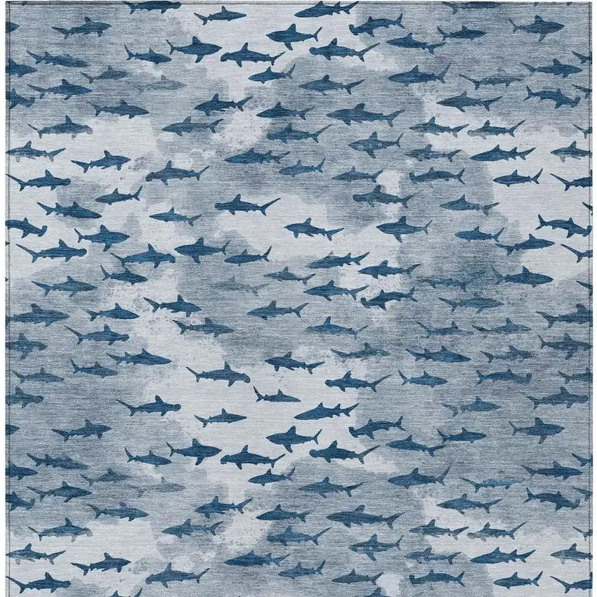 Blue And Denim Blue Horse Washable Indoor Outdoor Area Rug Photo 3