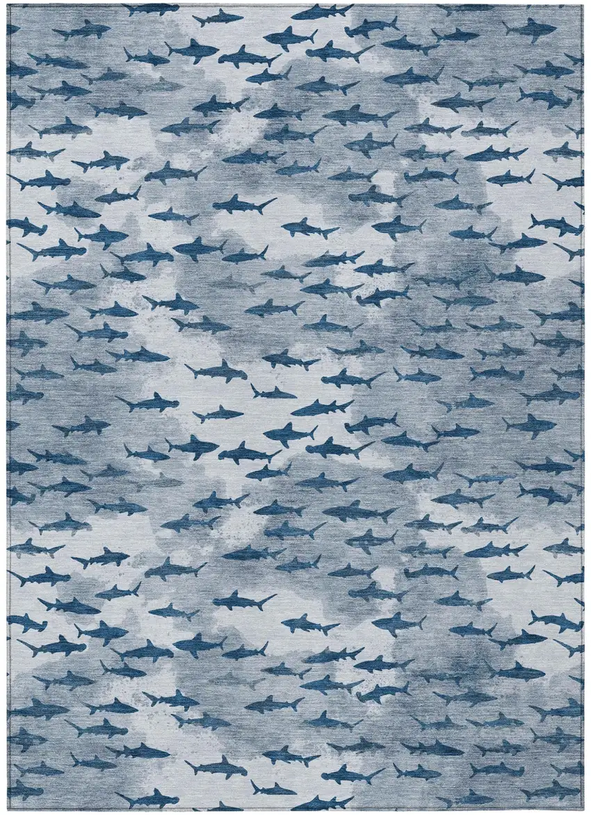 Blue And Denim Blue Horse Washable Indoor Outdoor Area Rug Photo 1