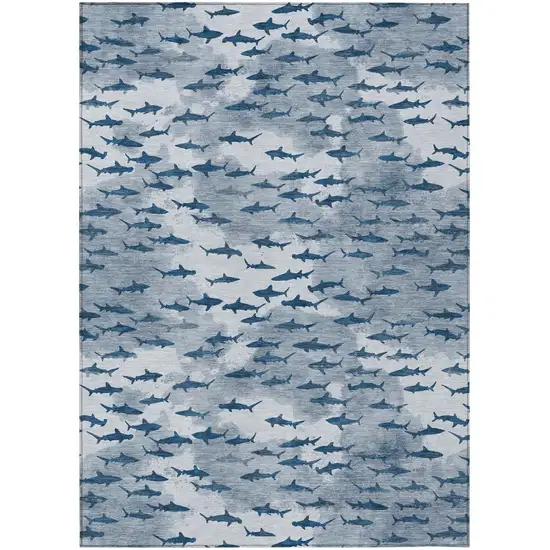 Blue And Denim Blue Horse Washable Indoor Outdoor Area Rug Photo 1