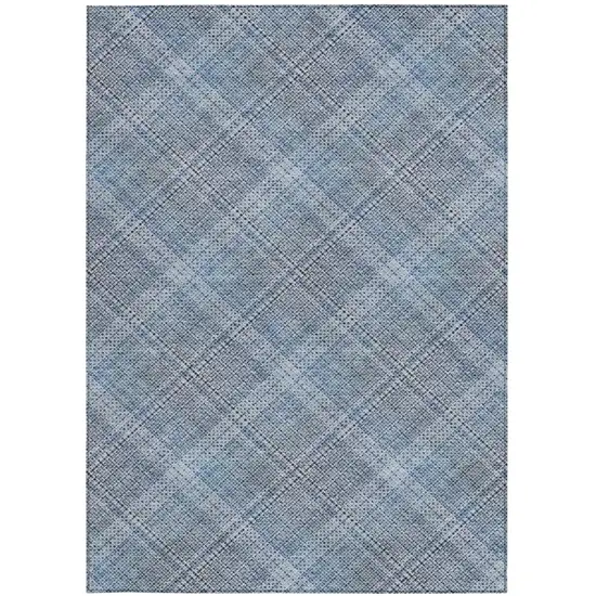 Blue And Denim Blue Plaid Washable Indoor Outdoor Area Rug Photo 2