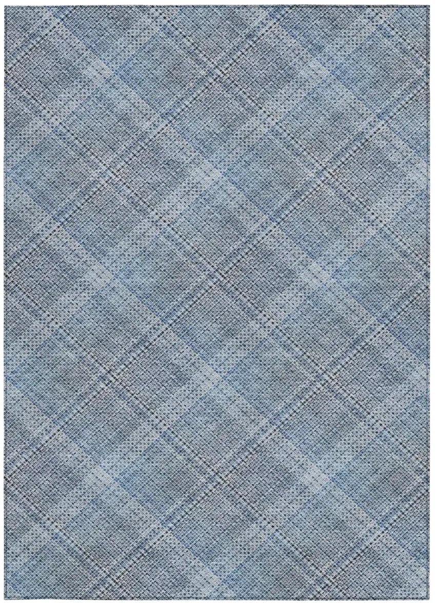 Blue And Denim Blue Plaid Washable Indoor Outdoor Area Rug Photo 2