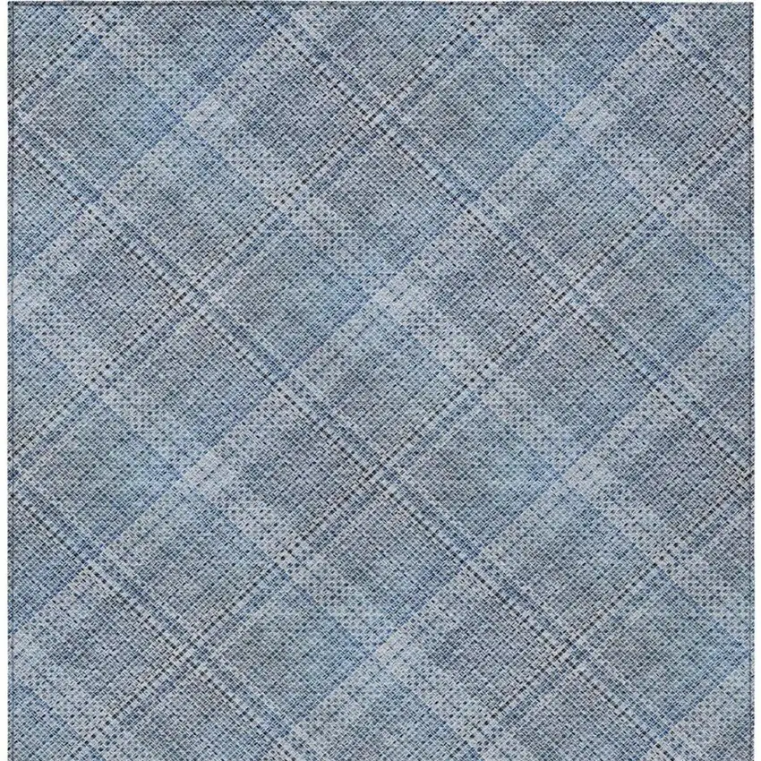 Blue And Denim Blue Plaid Washable Indoor Outdoor Area Rug Photo 5