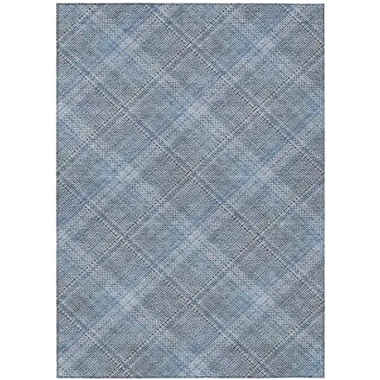 Blue And Denim Blue Plaid Washable Indoor Outdoor Area Rug Photo 3